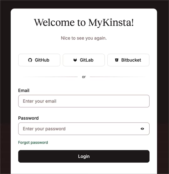 Halaman login MyKinsta