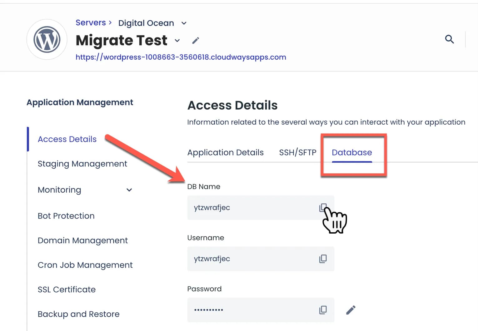 Nama database Cloudways