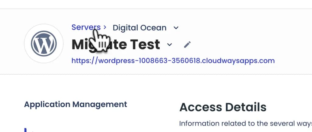 Menu Servers di dashboard Cloudways