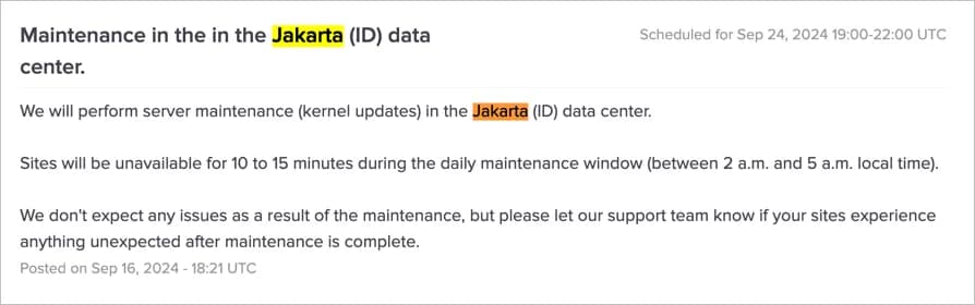 Maintenance Server Jakarta Kinsta