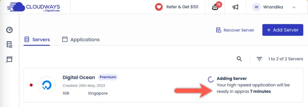Proses pembuatan server Cloudways