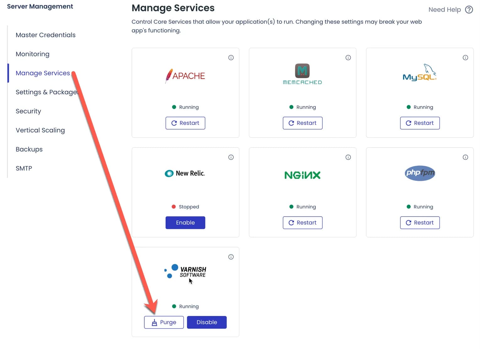 Tombol purge Varnish di Cloudways