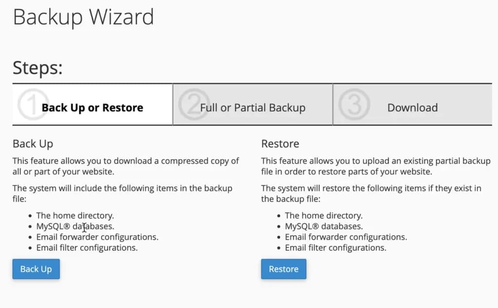 Langkah-langkah Backup Wizard di cPanel