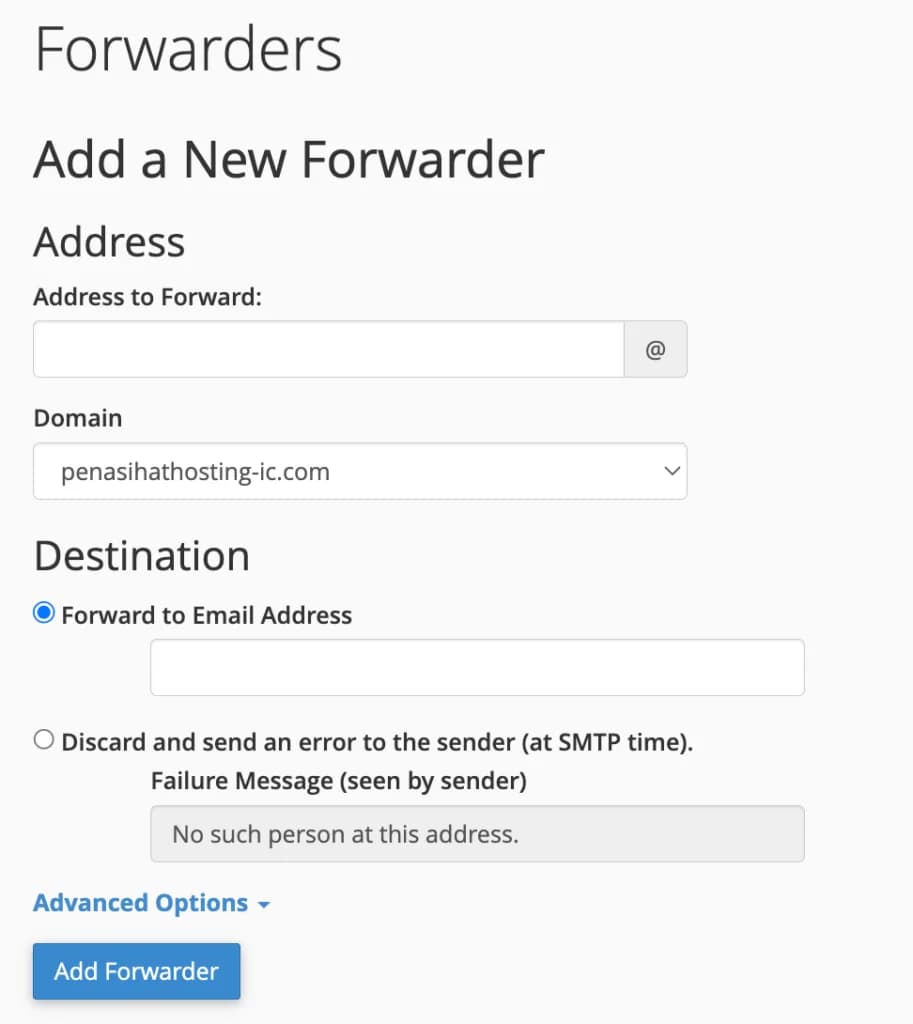 Halaman Forwarders email di cPanel