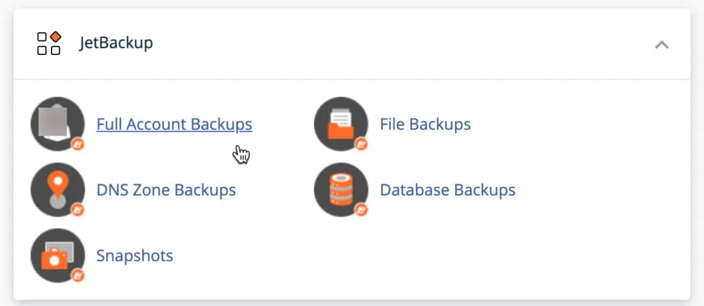 Menu JetBackup untuk backup otomatis di cPanel
