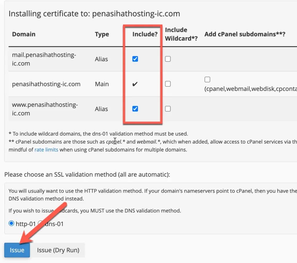 Halaman instalasi SSL Lets Encrypt di cPanel