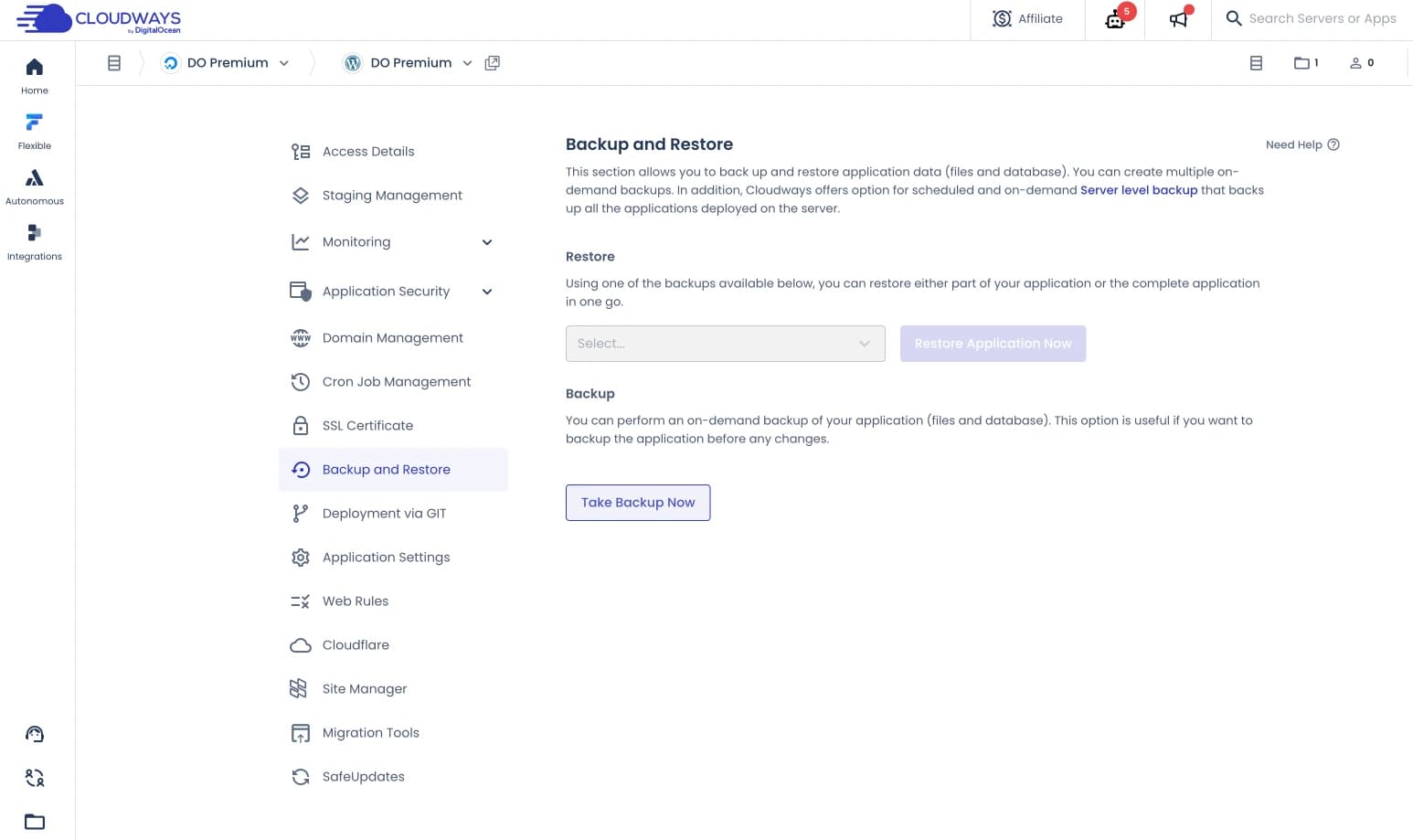 Fitur backup di Cloudways