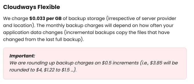 Backup fee Cloudways