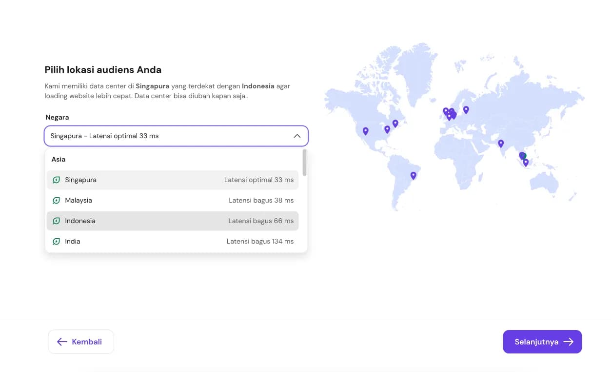 Pilihan lokasi data center Asia di Hostinger