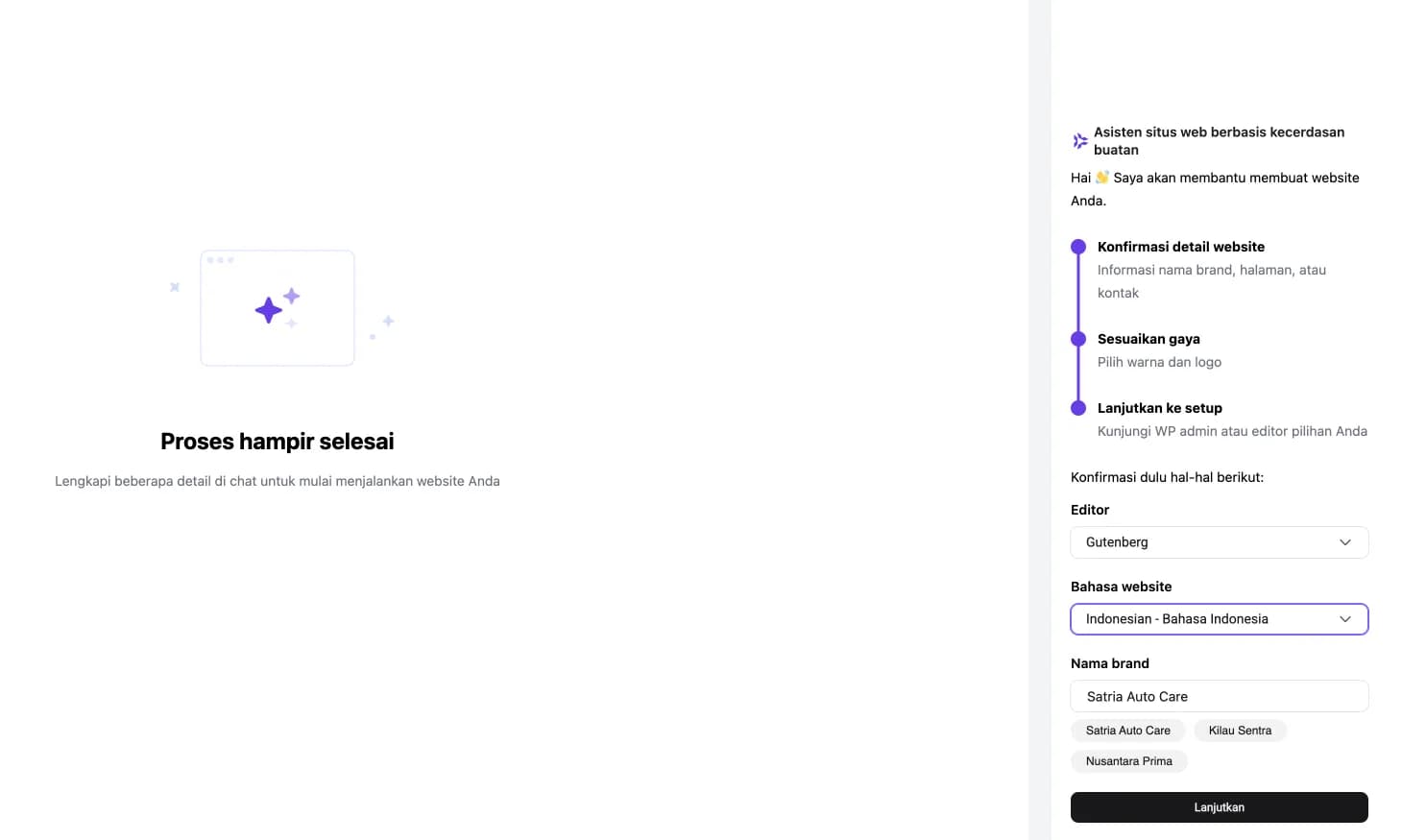 Asisten website berbasis AI saat mengumpulkan detail situs