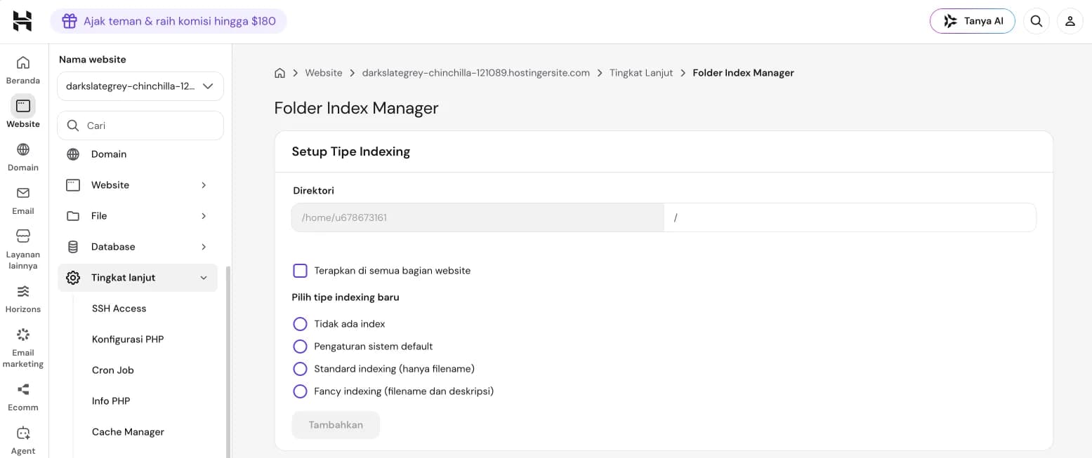 Folder Index Manager di hPanel