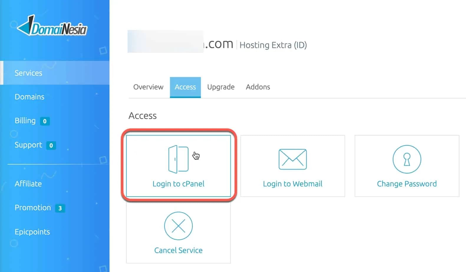 Klik log in to cPanel Klik log in to cPanel