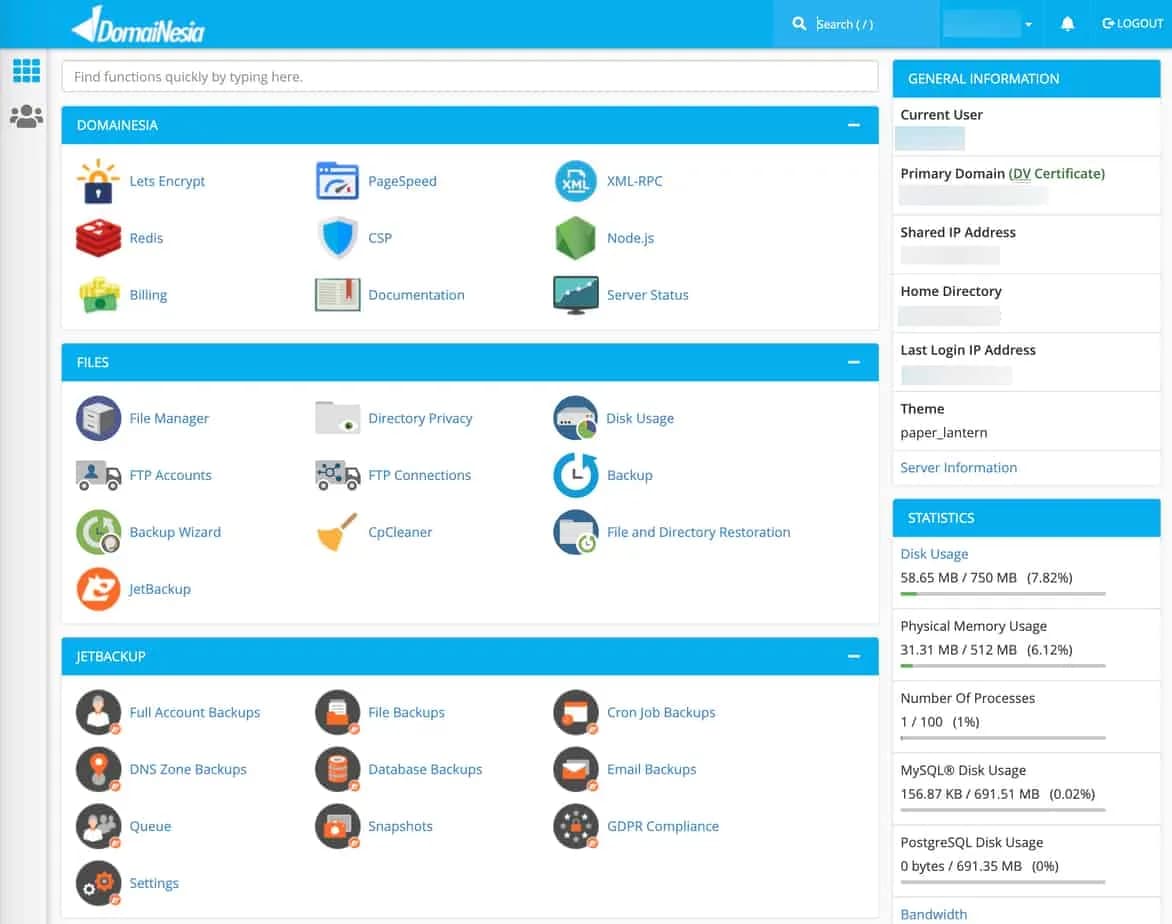 Tampilan cPanel DomaiNesia Tampilan cPanel DomaiNesia