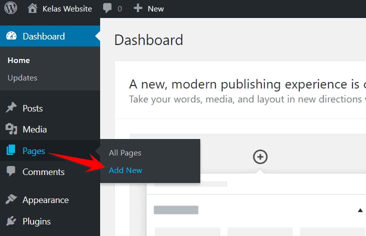 klik-pages-dan-add-new-untuk-menambahkan-pages-baru klik-pages-dan-add-new-untuk-menambahkan-pages-baru